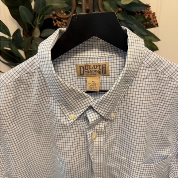 Duluth Trading Co Blue & White Grid Check Pattern Button Down Shirt SS XL - Picture 3 of 8